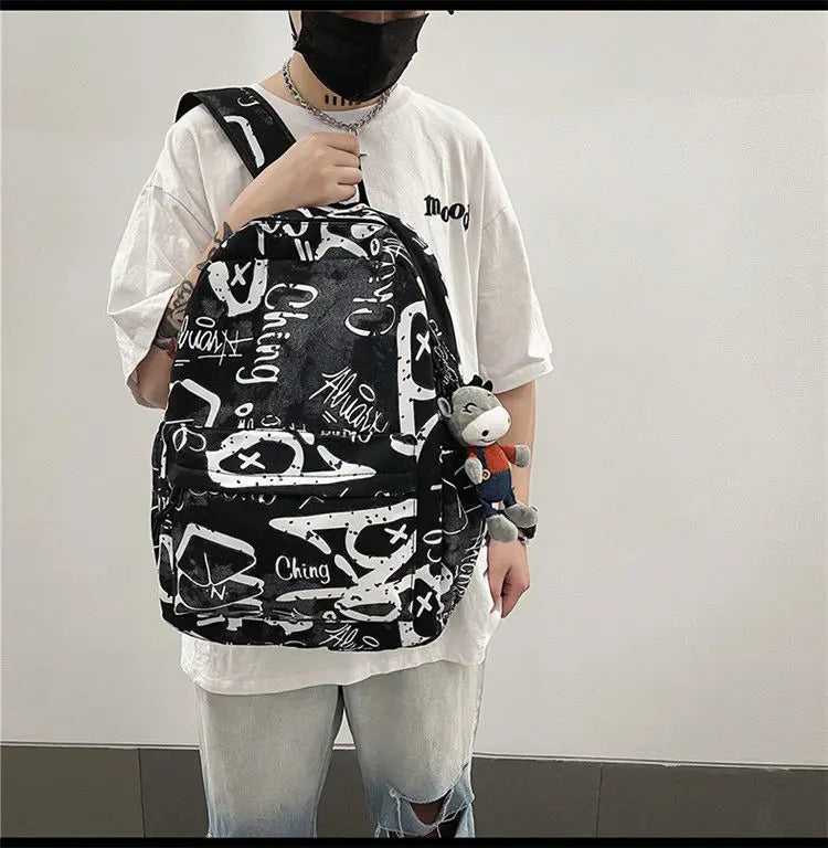 Bolsas escolares multifuncionais para casais, carta de grafite, mochila casual treval para homens e mulheres