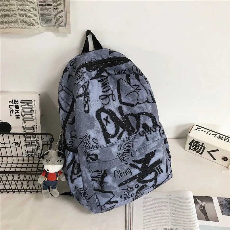 Bolsas escolares multifuncionais para casais, carta de grafite, mochila casual treval para homens e mulheres