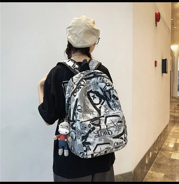 Bolsas escolares multifuncionais para casais, carta de grafite, mochila casual treval para homens e mulheres