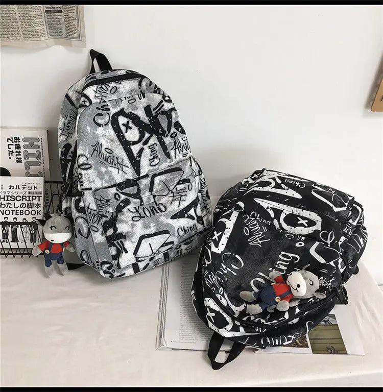 Bolsas escolares multifuncionais para casais, carta de grafite, mochila casual treval para homens e mulheres