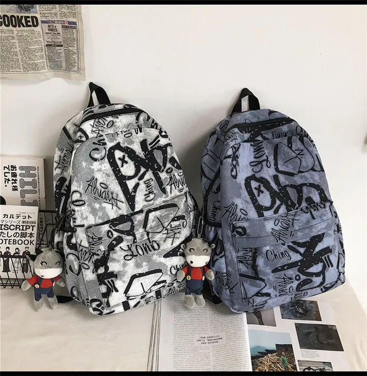 Bolsas escolares multifuncionais para casais, carta de grafite, mochila casual treval para homens e mulheres