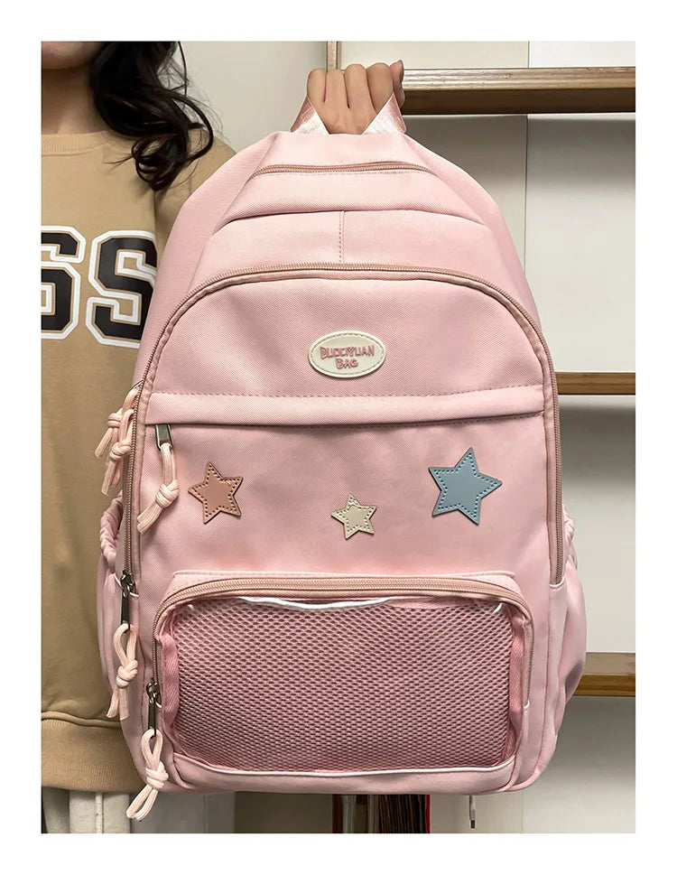 Mochila feminina transparente de estrela estética japonesa, mochila escolar kawaii casual para meninas, mochila formal de alta capacidade para estudantes, Y2k