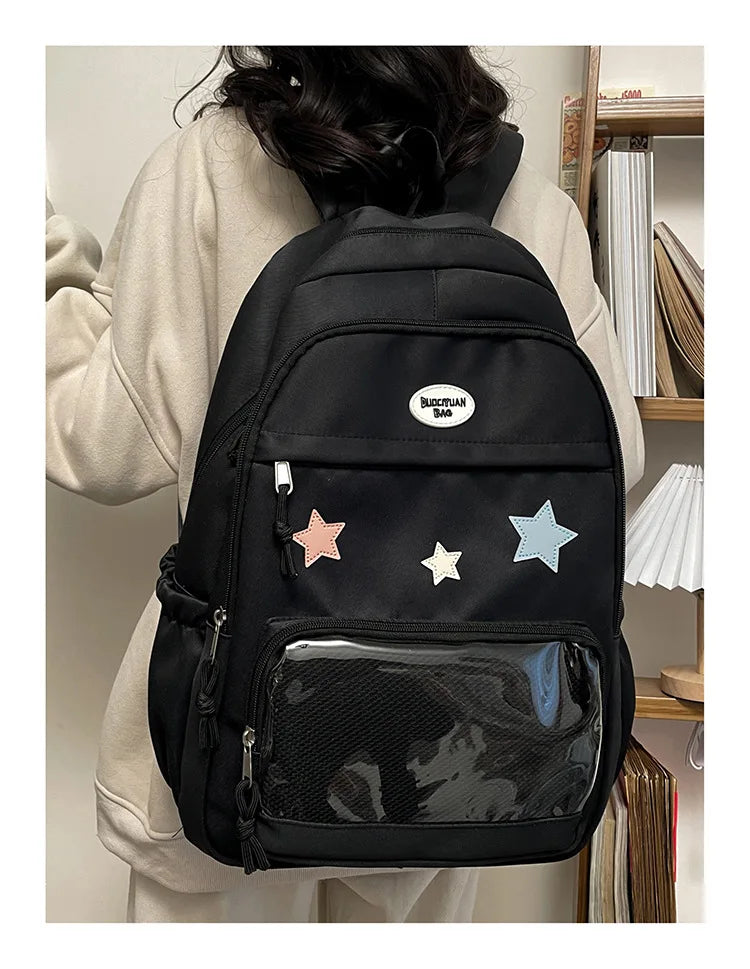 Mochila feminina transparente de estrela estética japonesa, mochila escolar kawaii casual para meninas, mochila formal de alta capacidade para estudantes, Y2k