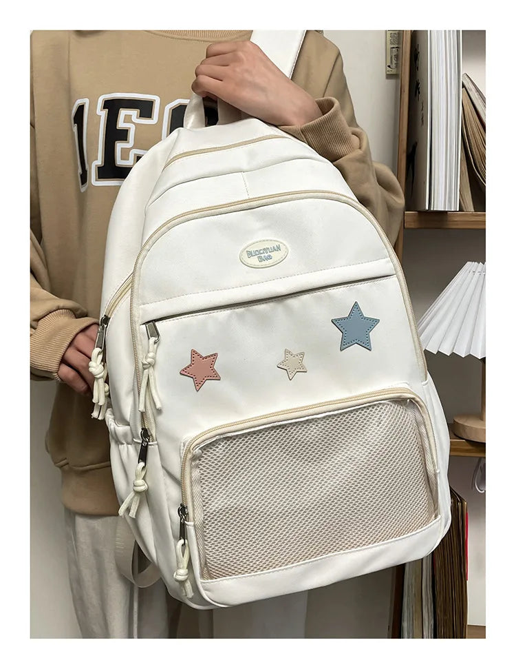 Mochila feminina transparente de estrela estética japonesa, mochila escolar kawaii casual para meninas, mochila formal de alta capacidade para estudantes, Y2k