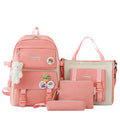 5 peça conjunto kawaii sacos de escola para meninas adolescentes lona cor sólida mochila feminina adolescente estudante escola bolsa para portátil bagpack