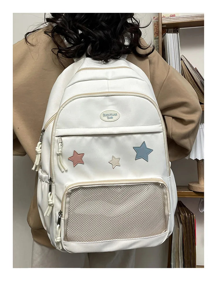 Mochila feminina transparente de estrela estética japonesa, mochila escolar kawaii casual para meninas, mochila formal de alta capacidade para estudantes, Y2k