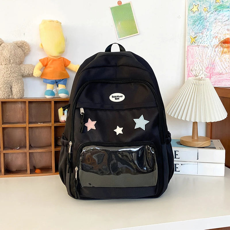 Mochila feminina transparente de estrela estética japonesa, mochila escolar kawaii casual para meninas, mochila formal de alta capacidade para estudantes, Y2k