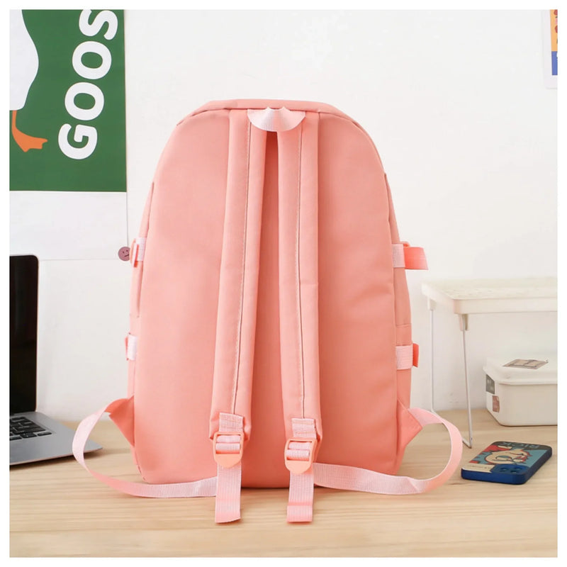 5 peça conjunto kawaii sacos de escola para meninas adolescentes lona cor sólida mochila feminina adolescente estudante escola bolsa para portátil bagpack