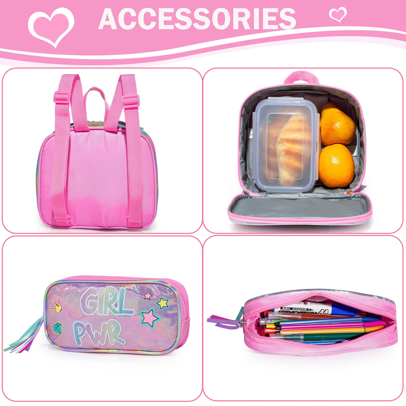 Mochila escolar para meninas, crianças Bookbag, Elementary Kindergarten Students, Travel Bag com lancheira e Penbag