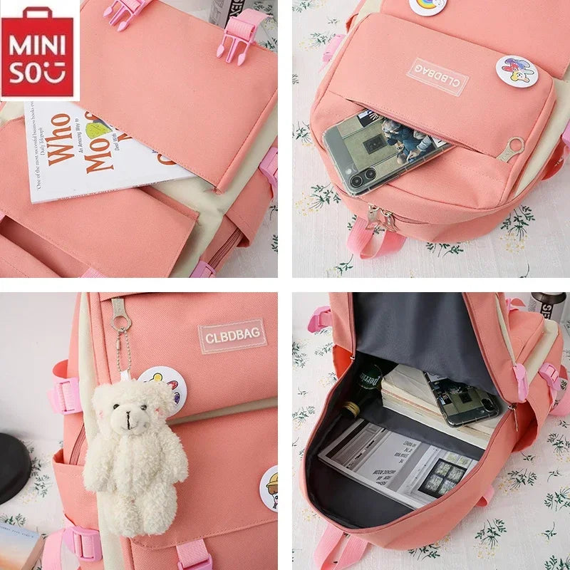 5 peça conjunto kawaii sacos de escola para meninas adolescentes lona cor sólida mochila feminina adolescente estudante escola bolsa para portátil bagpack