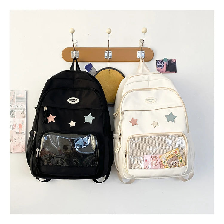 Mochila feminina transparente de estrela estética japonesa, mochila escolar kawaii casual para meninas, mochila formal de alta capacidade para estudantes, Y2k