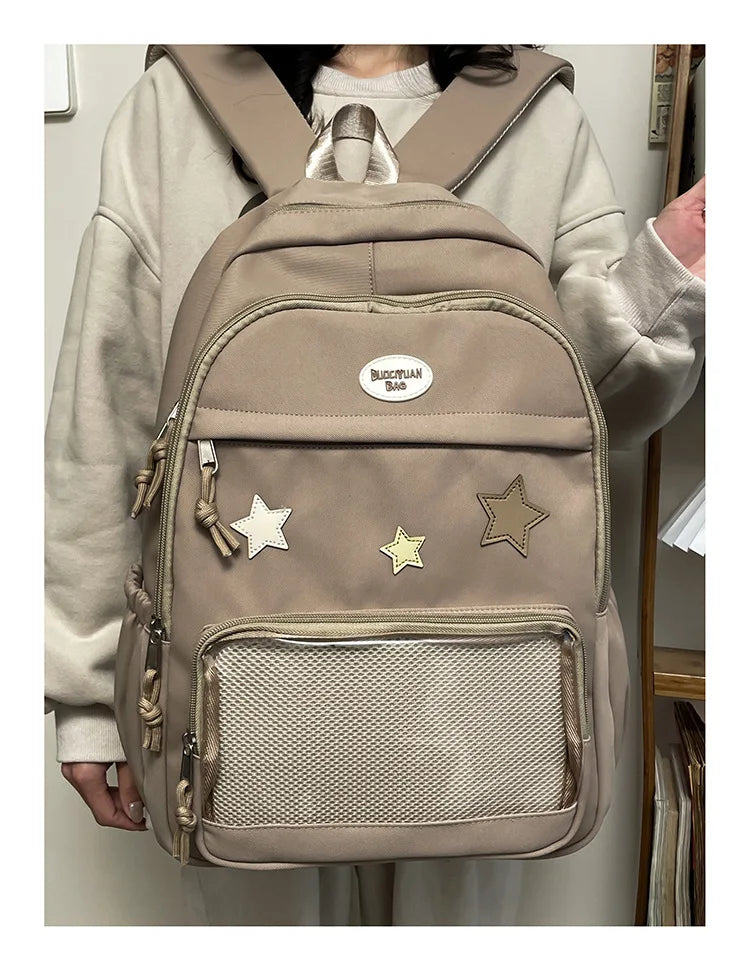 Mochila feminina transparente de estrela estética japonesa, mochila escolar kawaii casual para meninas, mochila formal de alta capacidade para estudantes, Y2k