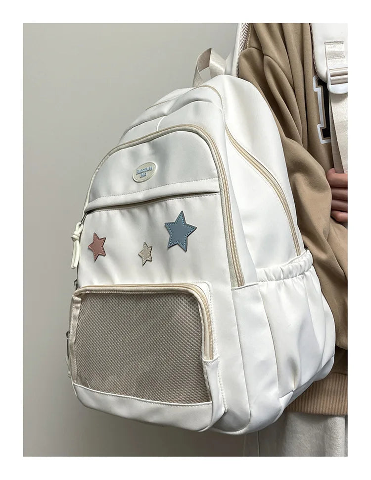 Mochila feminina transparente de estrela estética japonesa, mochila escolar kawaii casual para meninas, mochila formal de alta capacidade para estudantes, Y2k