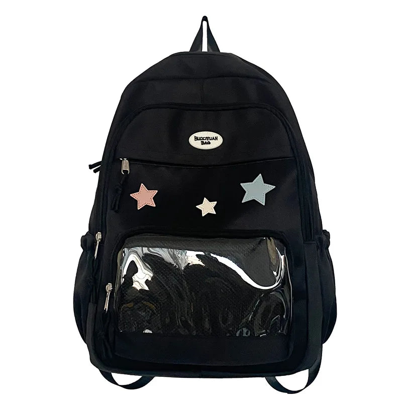 Mochila feminina transparente de estrela estética japonesa, mochila escolar kawaii casual para meninas, mochila formal de alta capacidade para estudantes, Y2k