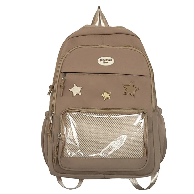 Mochila feminina transparente de estrela estética japonesa, mochila escolar kawaii casual para meninas, mochila formal de alta capacidade para estudantes, Y2k