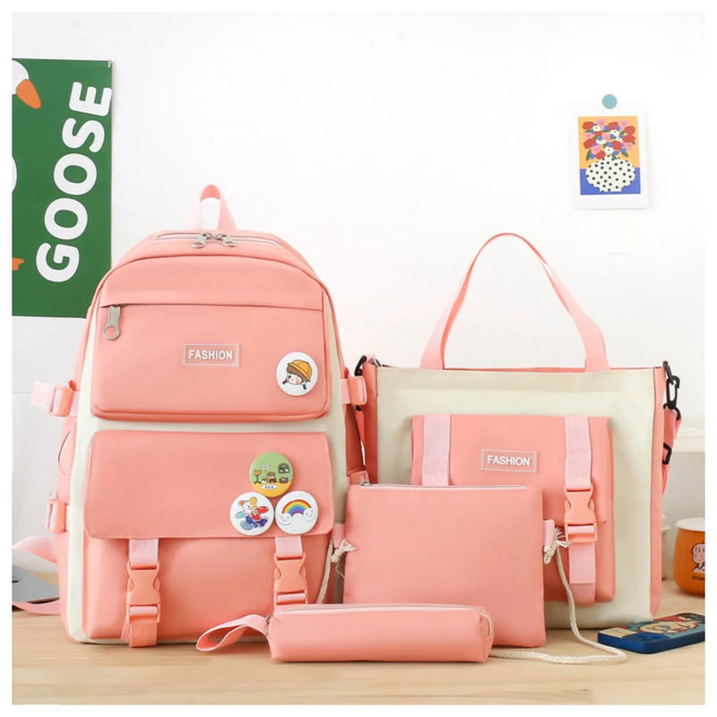 5 peça conjunto kawaii sacos de escola para meninas adolescentes lona cor sólida mochila feminina adolescente estudante escola bolsa para portátil bagpack