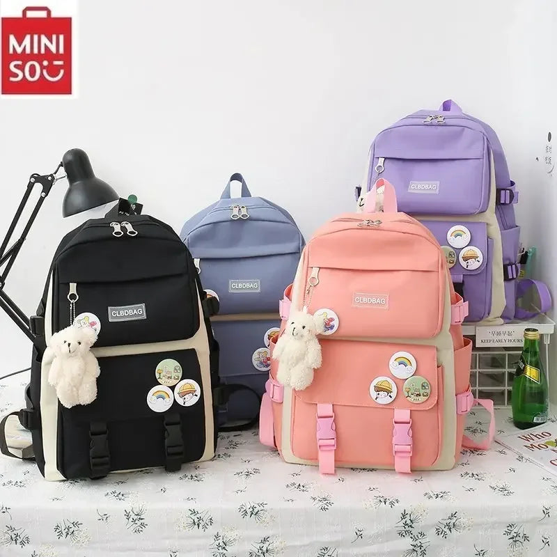 5 peça conjunto kawaii sacos de escola para meninas adolescentes lona cor sólida mochila feminina adolescente estudante escola bolsa para portátil bagpack