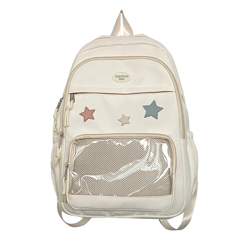 Mochila feminina transparente de estrela estética japonesa, mochila escolar kawaii casual para meninas, mochila formal de alta capacidade para estudantes, Y2k