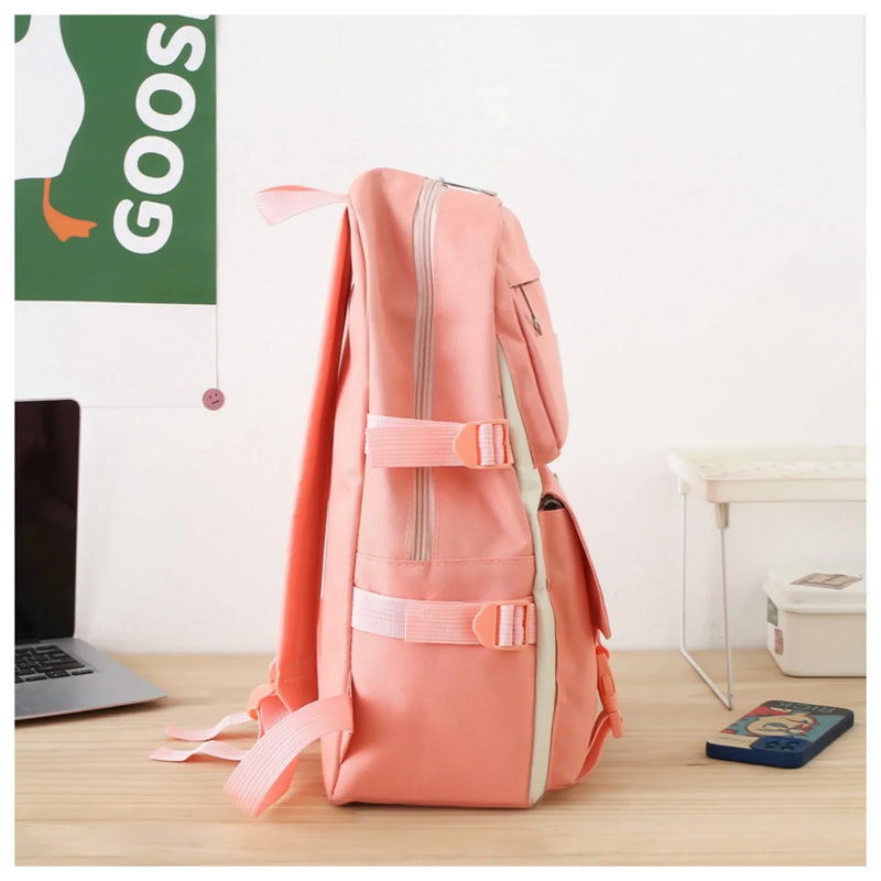 5 peça conjunto kawaii sacos de escola para meninas adolescentes lona cor sólida mochila feminina adolescente estudante escola bolsa para portátil bagpack