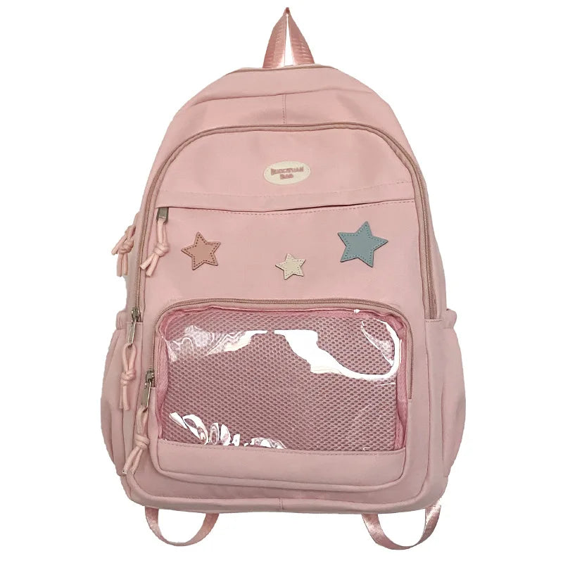 Mochila feminina transparente de estrela estética japonesa, mochila escolar kawaii casual para meninas, mochila formal de alta capacidade para estudantes, Y2k