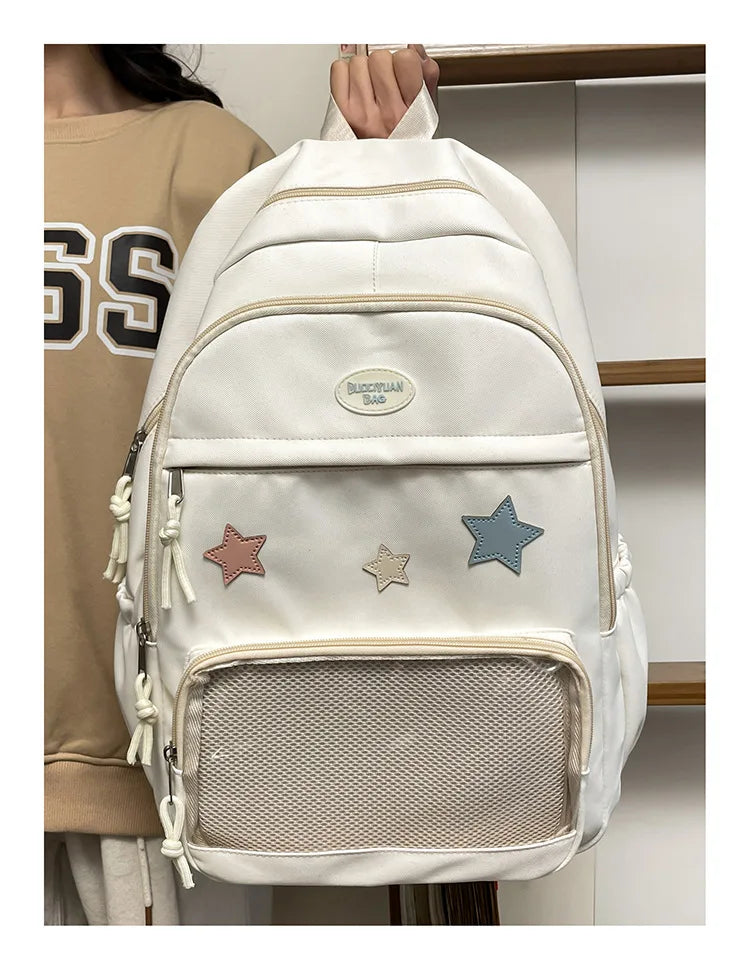 Mochila feminina transparente de estrela estética japonesa, mochila escolar kawaii casual para meninas, mochila formal de alta capacidade para estudantes, Y2k